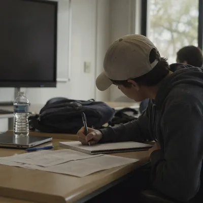 Calm Classroom Student Writing at Shared Desk