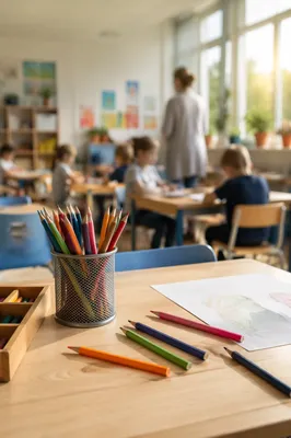 Bright Elementary Classroom Learning Scene