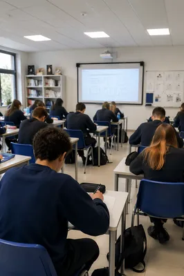 Focused Students in Modern School Classroom