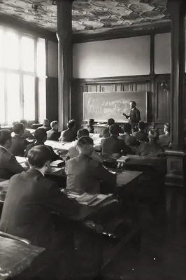 Vintage Classroom Lecture with Attentive Students