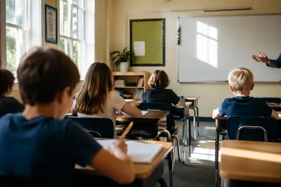 Bright Elementary Classroom Morning Lesson Scene