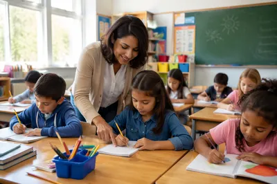 Elementary Classroom Morning Lesson with Students