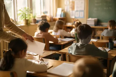 Morning Learning in Bright Elementary Classroom