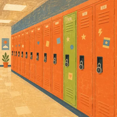 Orange School Lockers with Green Accent