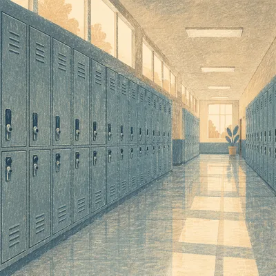 Quiet School Hallway Lockers Perspective Scene