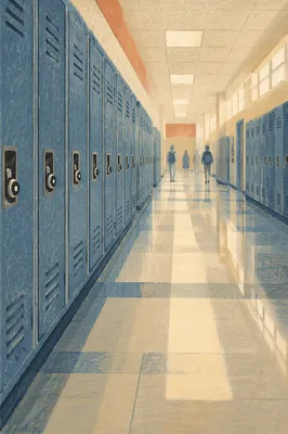 Quiet School Hallway with Receding Lockers