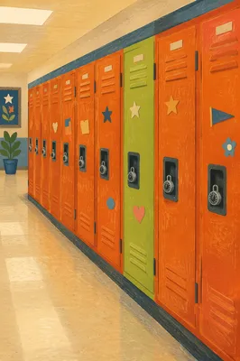 Orange School Lockers with Green Accent