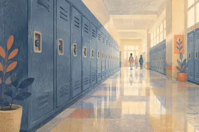 Quiet School Hallway Lockers in Perspective