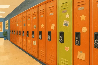 Orange School Lockers with Green Accent