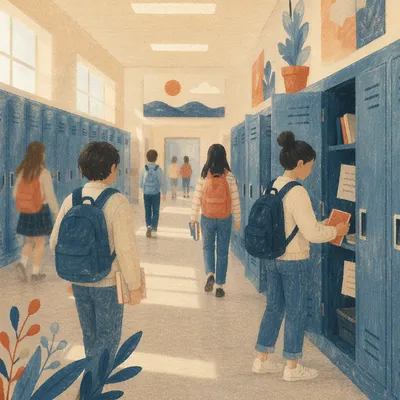 Bright School Hallway Between Class Periods