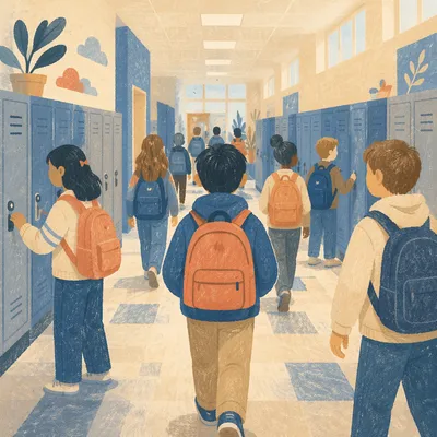 Busy School Hallway Between Classes