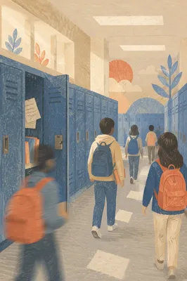 Bright School Hallway Between Classes