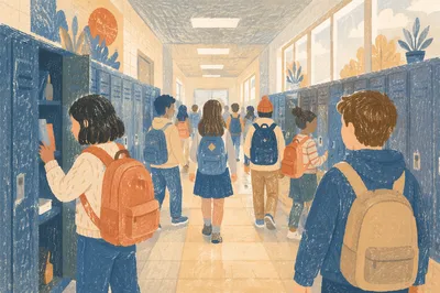 Busy School Hallway Between Classes Scene