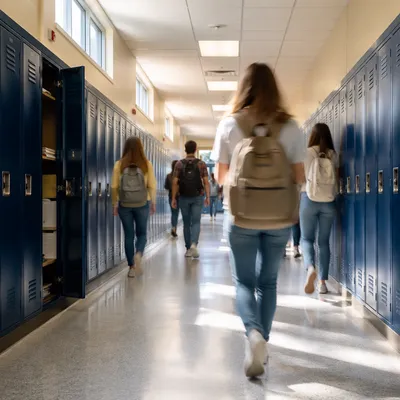 Bright School Hallway Between Classes