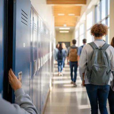 Bright School Hallway Between Classes
