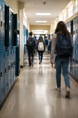 Bright School Hallway Between Class Periods