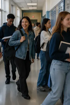 Students Between Classes in School Hallway