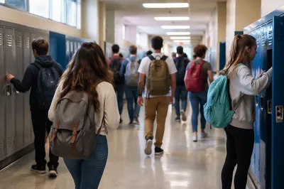 Busy School Hallway Between Classes