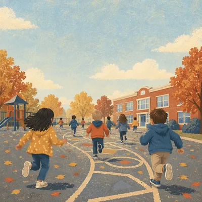 Autumn School Playground Recess Running Children