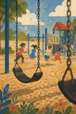 Sunny School Playground Recess Scene