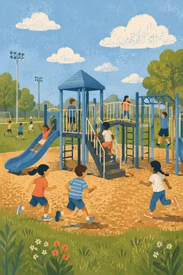 Cheerful School Playground Recess Scene