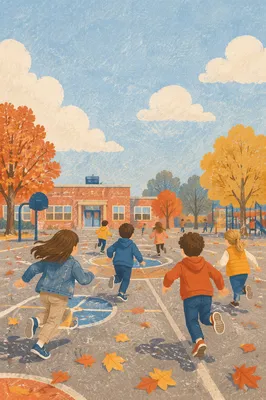 Autumn School Playground Recess Running Children