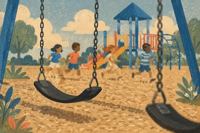 School Playground Recess Swings in Sunlight