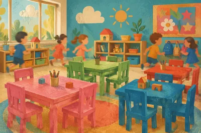 Colorful Preschool Recess Play Area Scene