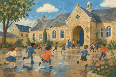 Children Running at School Recess Playground