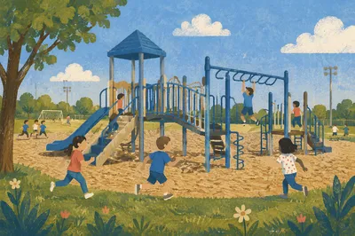 Cheerful School Playground Recess Scene