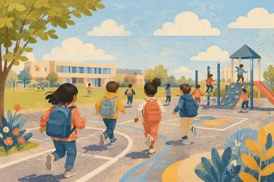 Children Running at School Recess