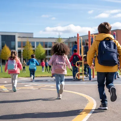 Children Running on School Playground Recess