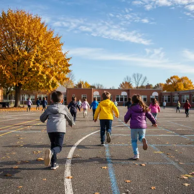 Children Running During Autumn School Recess