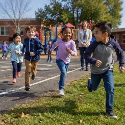 Children Running at School Recess Playground