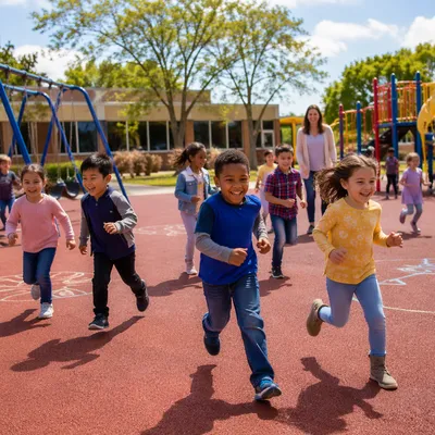 Joyful Children Running at School Recess