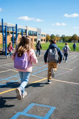 Children Running at School Playground Recess