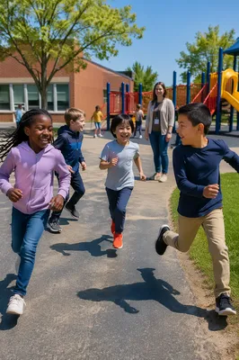 Children Running on School Playground