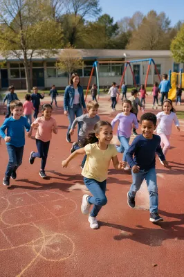 Children Running Across School Playground