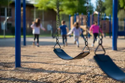 School Playground Recess Swings in Sunlight
