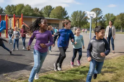 Children Running During School Recess