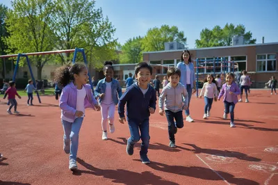 Children Running on School Playground