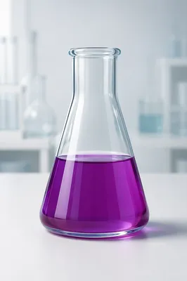 Purple Chemistry Flask on Laboratory Bench