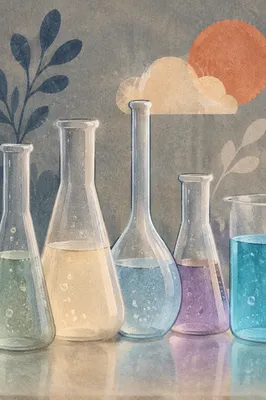 Colorful Chemistry Glassware on Laboratory Bench