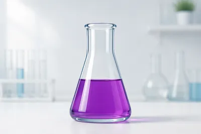 Purple Chemistry Flask on Laboratory Bench