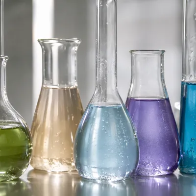 Colorful Chemistry Glassware in Science Lab