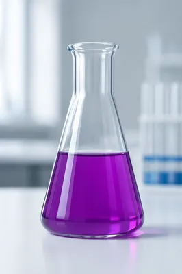 Purple Chemistry Flask on Laboratory Bench