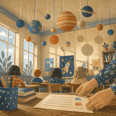 Hanging Solar System Model in Classroom