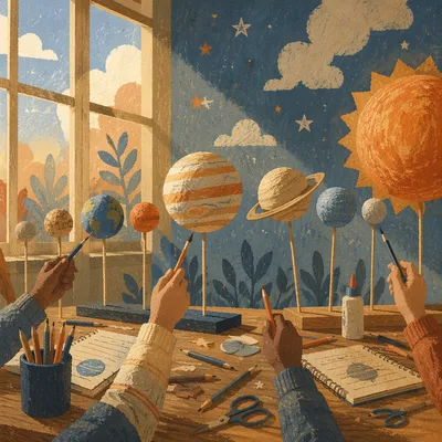 Classroom Solar System Craft Lesson Scene