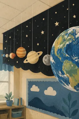 Handmade Solar System Classroom Ceiling Display