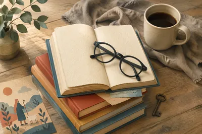 Colorful Books and Coffee Study Desk